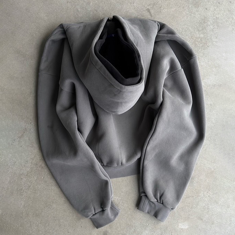 apparel maker double layer hoodie 500 gsm custom blank acid washed grey custom double layer hoodie